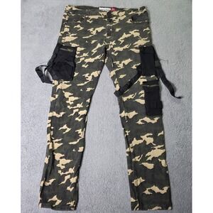 Demolition Mens 38x32 Cargo Pants Camo Tactical Straps Utility Techwear Green